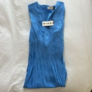 Rixo London Zadie Daisy Jacquard Blue Leafy Midi Dress